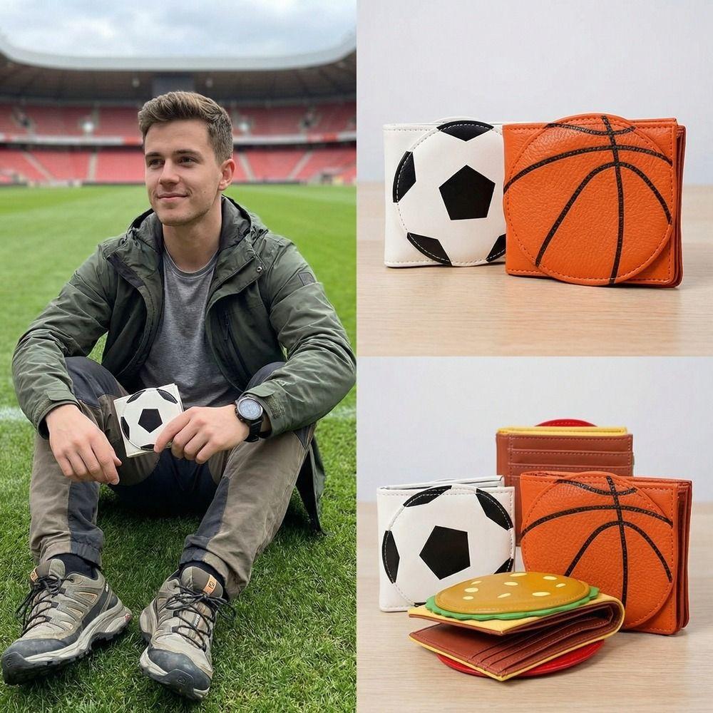 Football PU Leather Card Holder RFID Blocking Money Clip Simple Two Fold Wallet Unisex