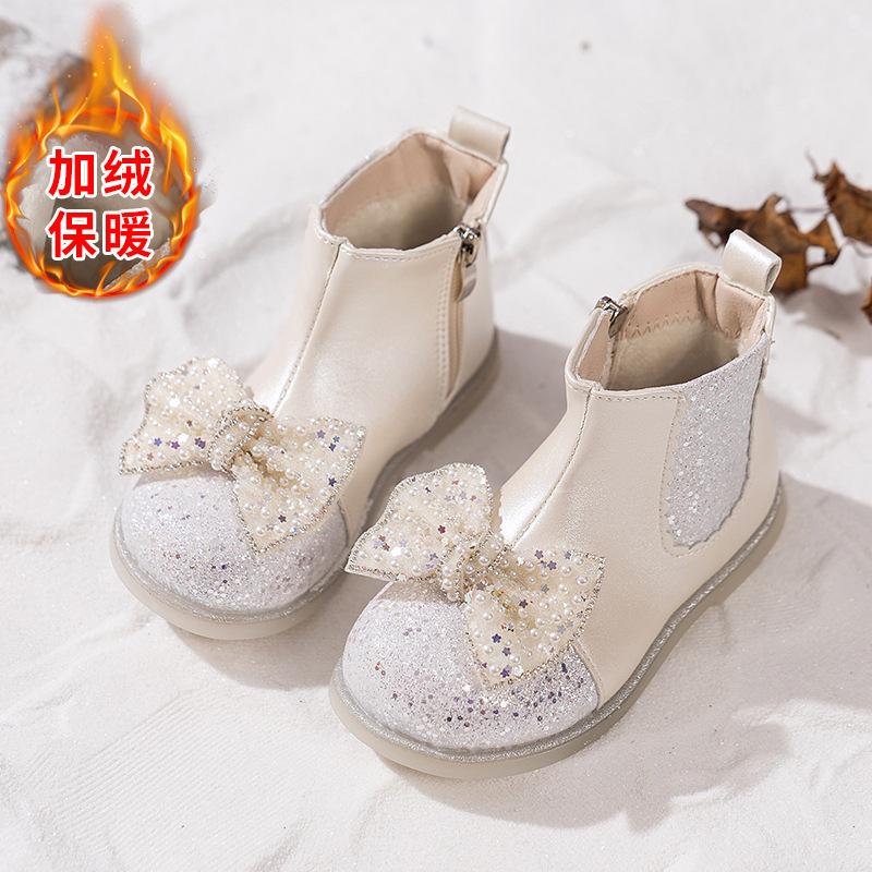 Brand Girl Boots New Sweet Princess Shoes Fashion Plush Women Winter Boots Luxury Glitter Girl Shoes Party Kids Shoezapatos Niña
