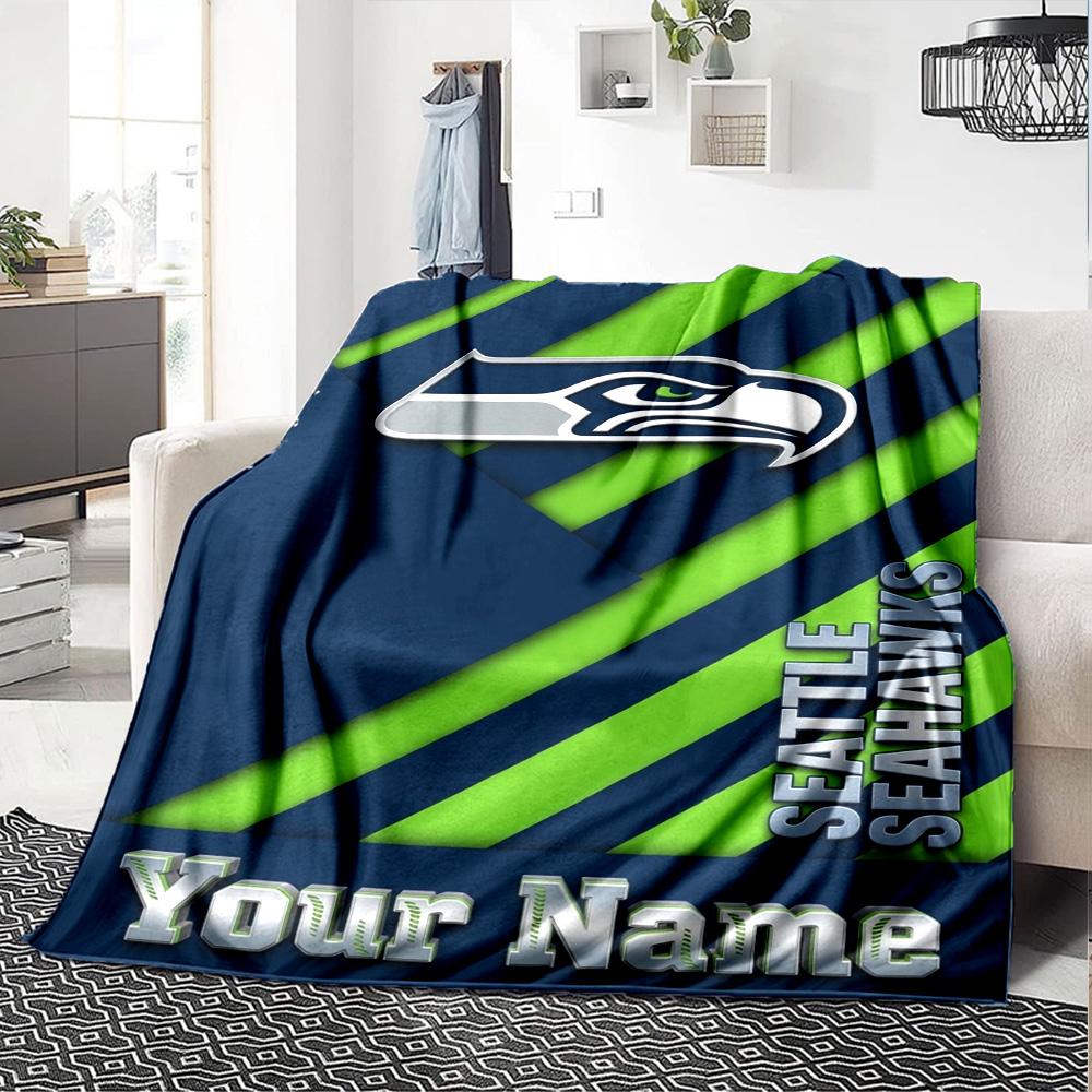 Name Custom Seattle Seahawks Print Flannel Blanket High Quality Warm Comfortable Cover for All Seasons Perfect for Gifts Home Decor