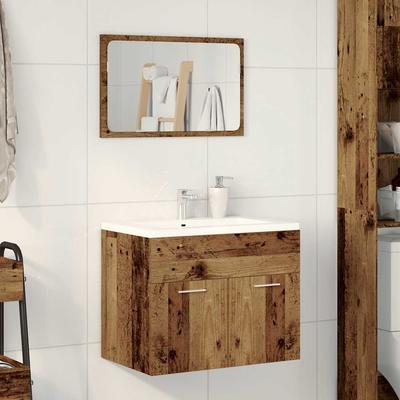 2 Piece Bathroom Furniture Set Rustic Wood Look Engineered Wood