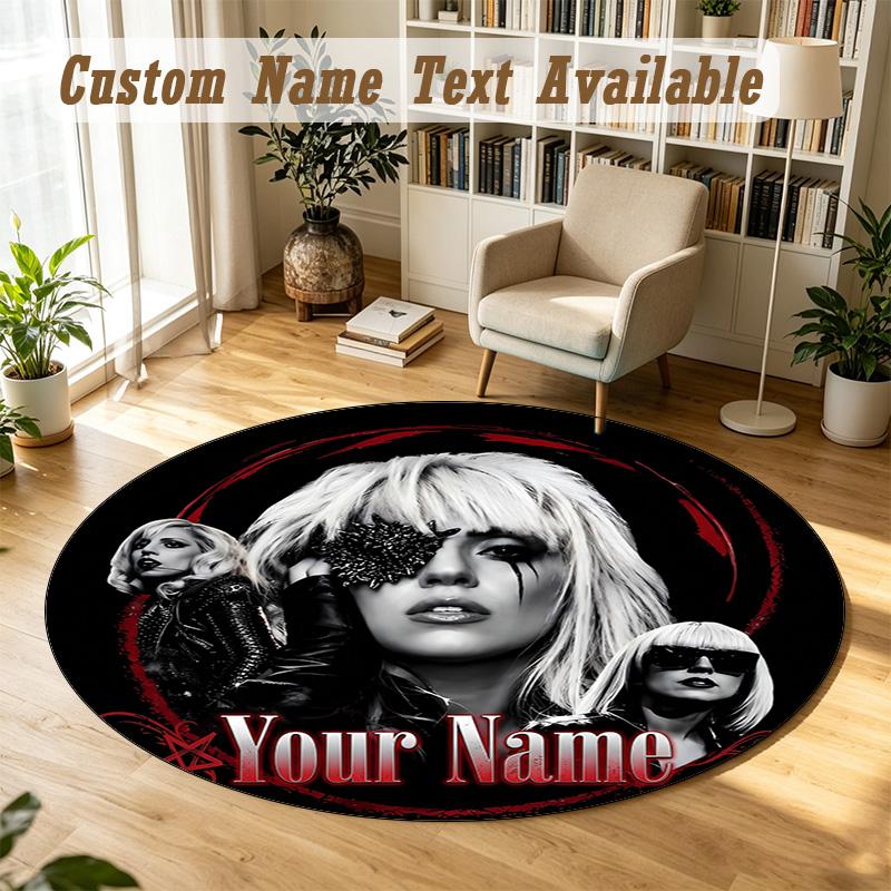 Round Rug Custom NameLady Gaga Pattern Non Slip Carpet Home Floor Decor