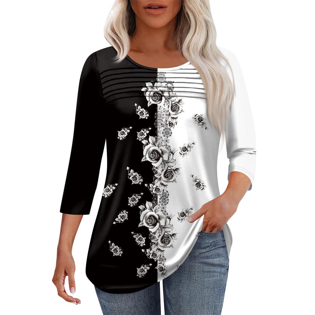 Dame Mote Rund Hals Plissert Frontklaff 3/4 Ermetopp