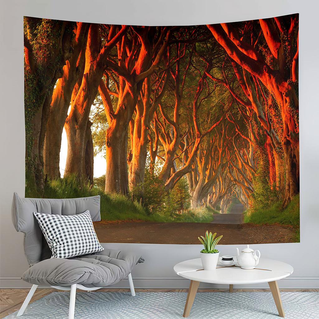 Autumn Forest Tapestry Red Fallen Leaves Tapestry Natural Scenery Tapestry Home Living Room Bedroom Dorm Decor Background Cloth