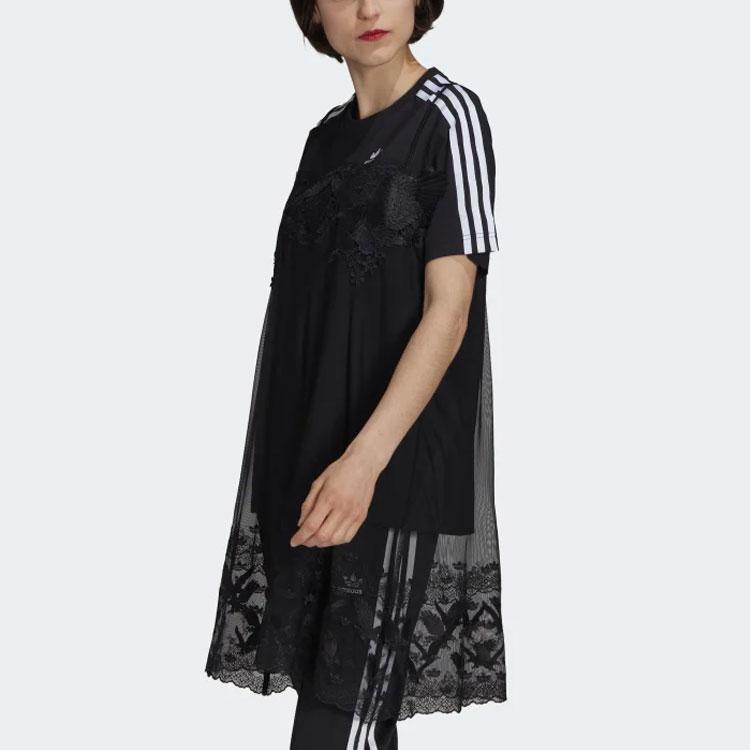 Adidas Originals X Tylko czyszczenie chemiczne Kolekcja Sportowy Styl Życia Codzienny Sport Koronka Krótki Rękaw Oddychająca Sukienka Sukienki Damskie Czarny H59018