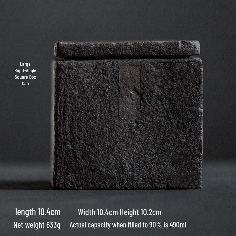 Japanese Style Retro Square Ceramic Tea Caddy - Handmade Coarse Pottery for Pu'er and White Tea, Old Rock Mud Non-Sealed Jar