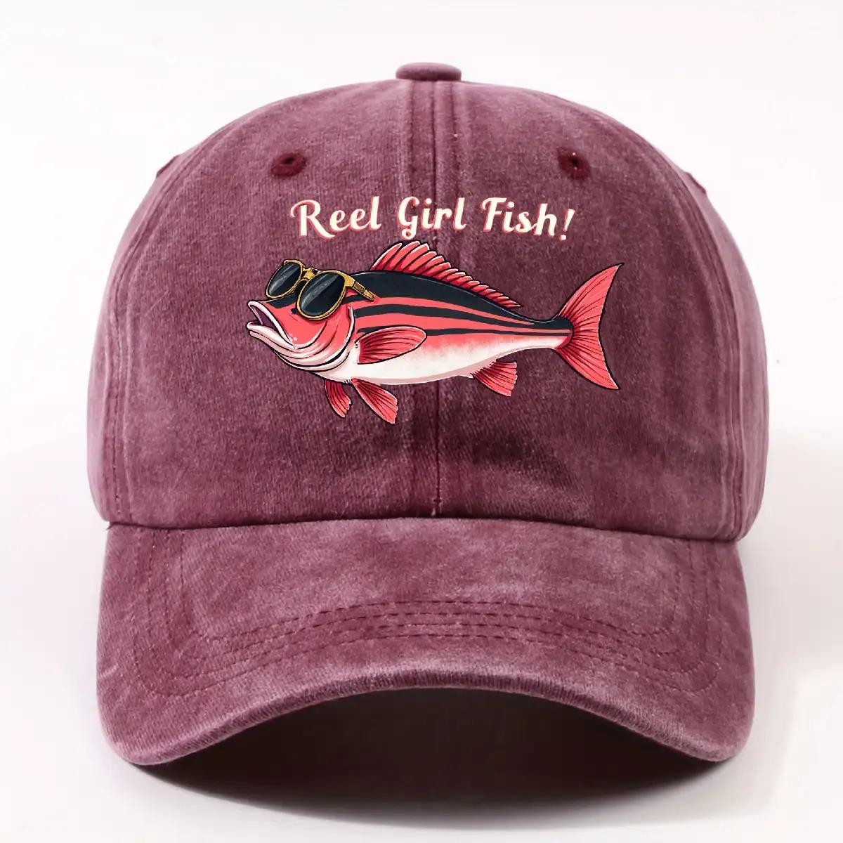 

Reel Girl Fish Sunglass Bass Baseball Cap Washed Denim Outdoor Casual Adjustable Adult One Size