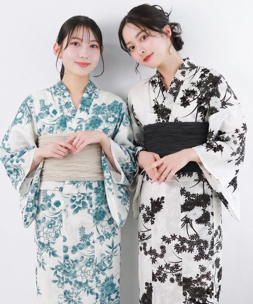 Yukata Unique Natural Set AB Free [KYOETSU] Set, Weave, White, Two-Piece 3-Piece (Yukata, Obi, Geta), Women's (Hisui Kaen, Size)