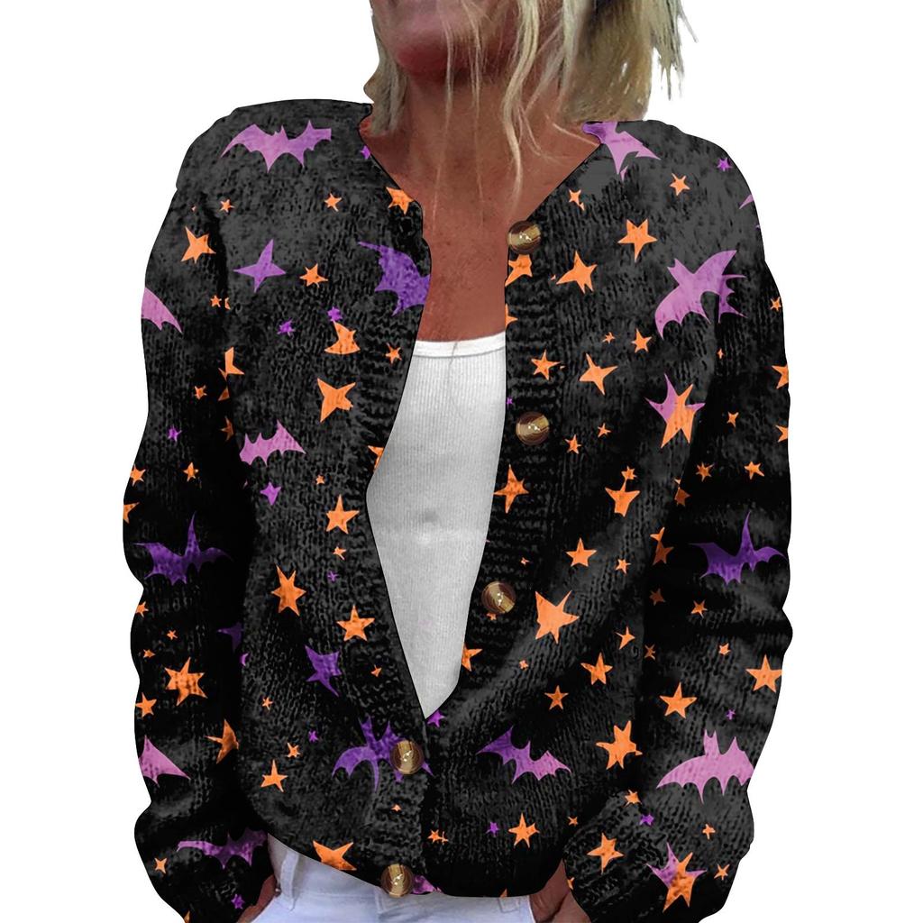 Modische, bedruckte Strickjacke mit langen Ärmeln und Knopfleiste für Damen