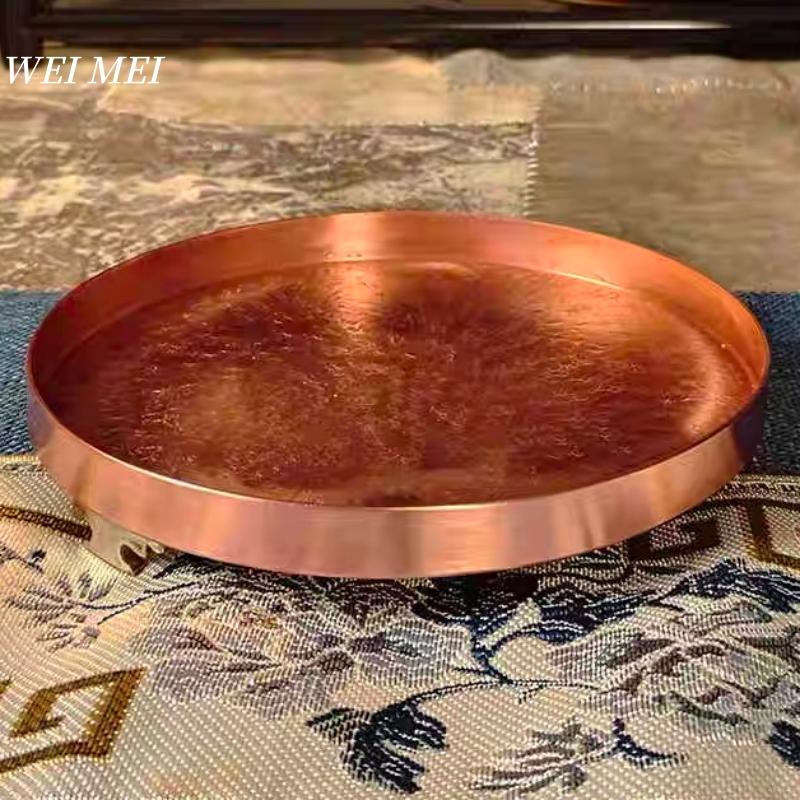 Handcrafted Vintage Pure Copper Coffee Cup Tray,16 cm Teacup Saucer Texture Home Snack Plate,Food Disc Table Plate Kitchenware