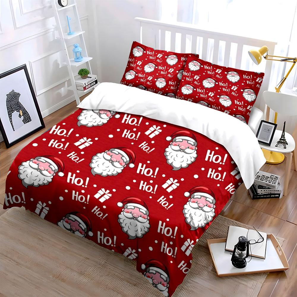 Red Santa Pattern Bedding Set Bedding Duvet Cover Set Duvet Cover Pillowcases (1 * Duvet Cover 2 * Pillowcases, without duvet insert)