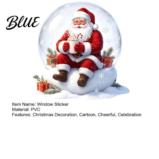 Christmas Window Decals Clings Decoration Cartoon Santa Claus Sticker with Crystal Ball Home Glass Decor Hot Cocoa Reusable Static PVC Decal