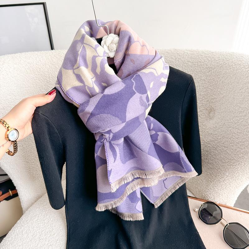 

Женский модный теплый универсальный шарф из имитации кашемира с крупным цветочным принтом, осенне-зимний утолщенный шарф премиум-класса с драпировкой 196