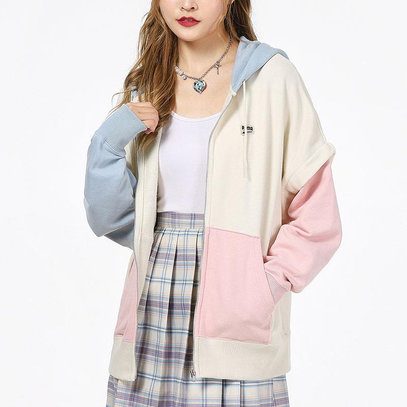 Puma Two-Piece Colorblock Knit Hooded Jacket Women Jackets Off-White 531602-73