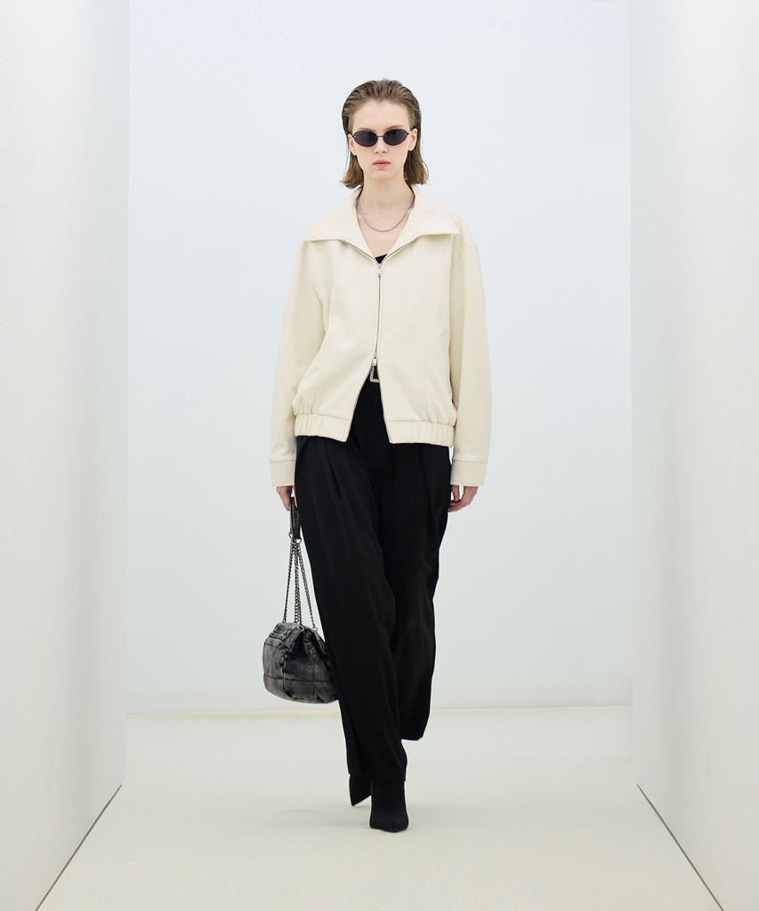 Ironyporno Whiteline 86-Iro231 Curved Stitch Blouson Suede Jacket Ivory