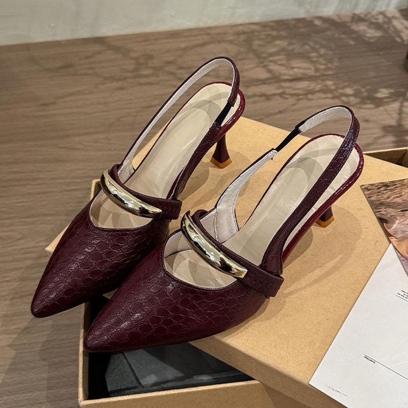 

Французские нишевые босоножки на высоком каблуке 2025 весна и лето новый темперамент элегантная металлическая пряжка слово с тонким каблуком пустые туфли 41 бордовый
