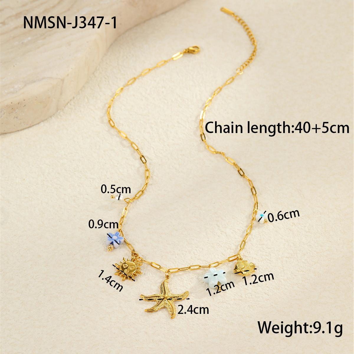 GEMCHIC Women s Summer Ocean Style Enamel Starfish Necklace Stainless Steel Colorful Sea Shell Pendant Layered Chain Jewelry