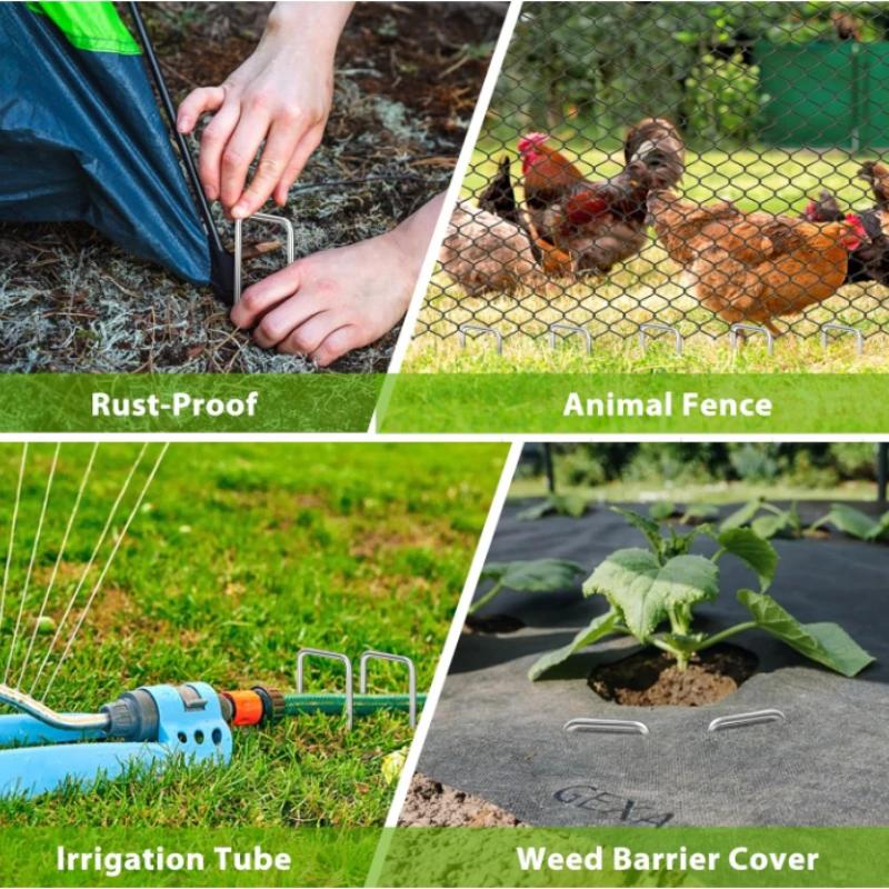 U-Shaped Garden Nail Heavy Duty Fence Pipe Stake Lawn Galvanized Landscape Nail for Fixing Water Pipe Turf Barrier Ground Nail