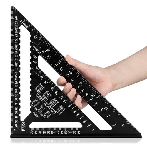 Beslands Triangle Ruler, Woodworking Circular Saw Ruler, 30*30cm, Double-Sided Graduations, 12-Inch, Aluminum Alloy, Black, Protractor, 45 Degree Mark