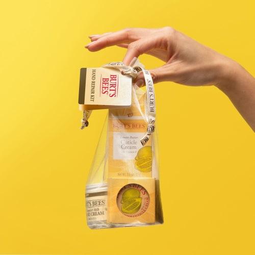 Burt's Bees Hand Repair Gift Set: Assorted Hand Creams and Cotton Gloves (Almond Milk Beeswax Hand Cream (57g), Lemon Butter Cuticle Cream (17g), Shea