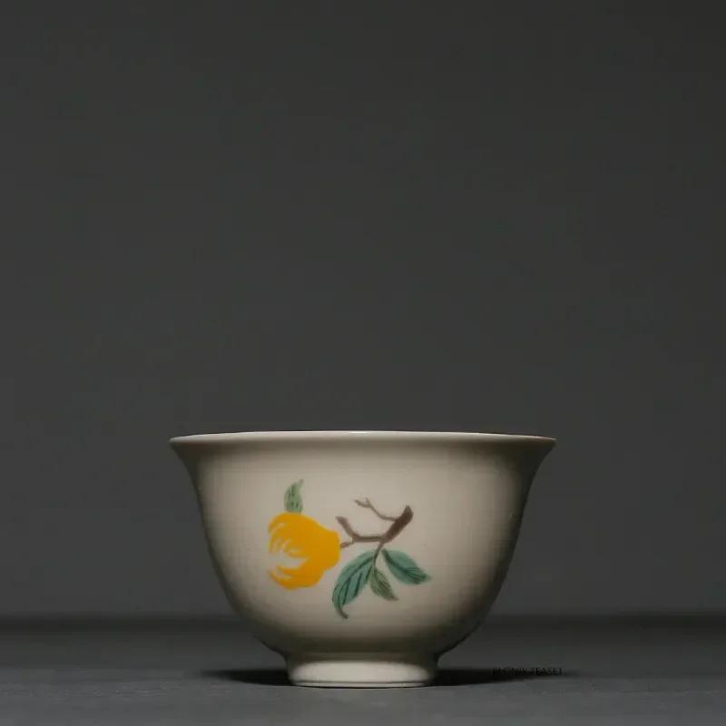 1 Pc Chinese Handmade Ceramic Teacup Travel Meditation Tea Cup Hand Painted Flowers and Plants Tea Bowl Porcelain Tea Set