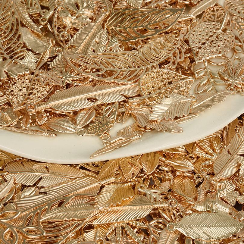 Vintage Metal Plant Leaves DIY Charms For Jewelry Making Supplies Bulk 10/20/30/50pcs Random Mix Charm Pendant Handmade Bracelet