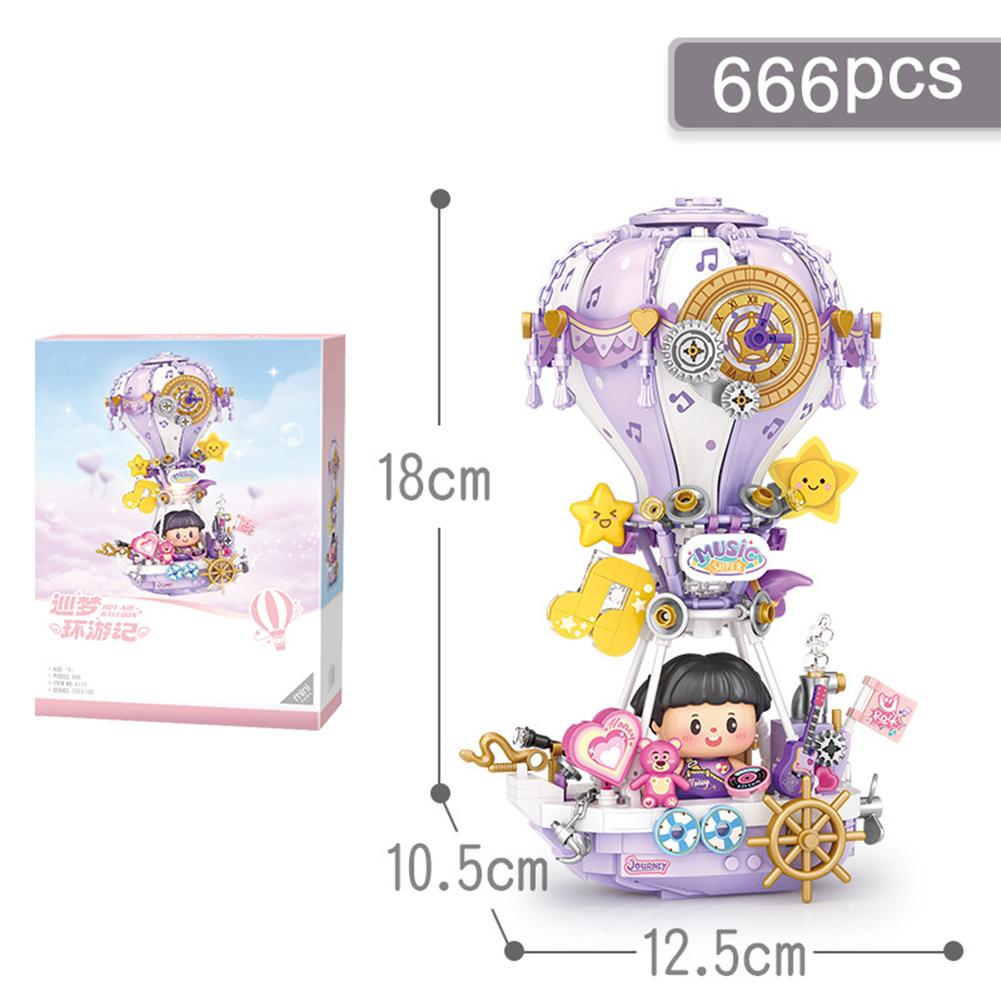 Hot Air Balloon Building Block Toy Colorful Hot Air Balloon Building Bricks With Light Music Gifts For Girls Boys