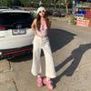 Trendy Summer Vintage Hot Girl Loose Flared White Cropped Capri Denim Pants For Women Versatile Slimming AllMatch Casual Bottoms