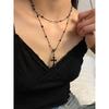 European and American Punk Ins Wind Black Cross Long Necklace Women's Double Layered Beaded Necklace Hip Hop Sexy