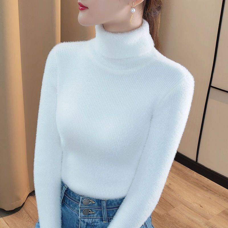 High Neck Sweater for Women New Winter Korean Style Pullover Slim Fit Inner Layer Long Sleeved Base Shirt Trendy