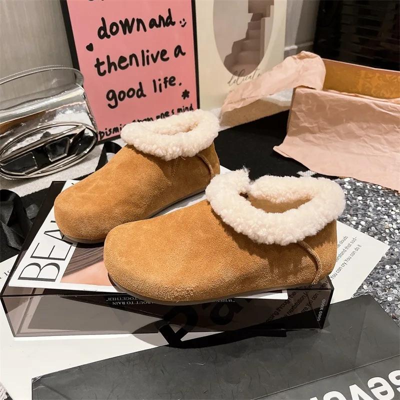 Fashion Outdoor Warm Snow Boots 2024 Winter Ankle Women's Boots Women Solid Sewing Round Toe Slip On Low Flat with Casual Shoes Female