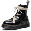 Women's Double-Line High-Top Cross-Strap Martin Boots - Genuine Leather, Side Zipper, Round Toe Motorcycle Style
