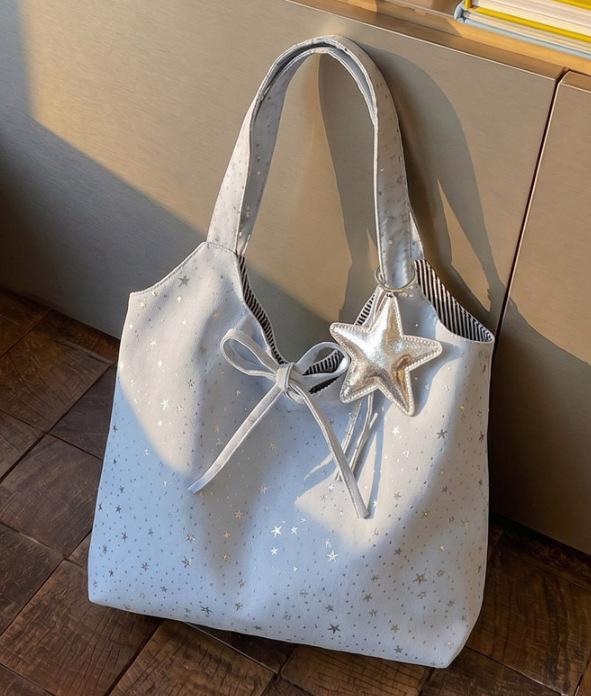 Women's Versatile Starry Sky Canvas Tote - Large Capacity Casual Shoulder Bag