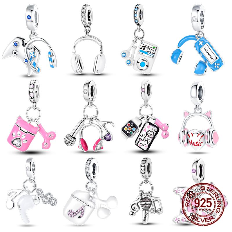925 Silver Game Music Headphones Series Charms Fit 4MM hole diameter Beads Bracelet for Women Jewelry gift making