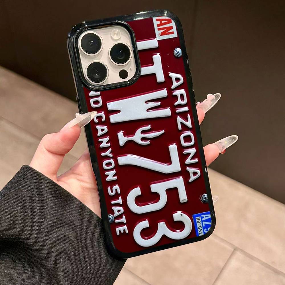 

Retro Vintage License Plate Phone Case Wireless Charging PC+TPU For iPhone 11 12 13 14 15 16 17 Pro Max Plus case iPhone 16 pro