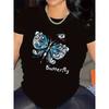 Women'S Black White T-Shirt - Round Neck, Comfortable Fit for Home, Office, or Outdoor Use, Butterfly Shirt