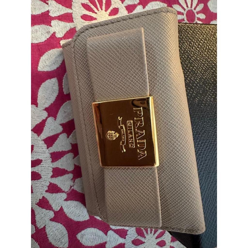 Used PRADA Saffiano Leather 6-Ring Ribbon Key Case Beige