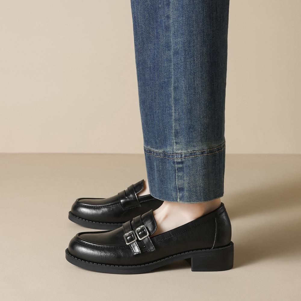 Women's Loafers Platform Loafers Women's Shoes Spring and Autumn Black Single Shoes British Small Leather Shoes