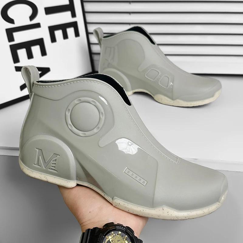 Trendy Unique Men's Rain Shoes Waterproof Non-slip Fishing Boots Thick Sole Wear-resistant Warm Car Wash Shoes Zapatillas Male