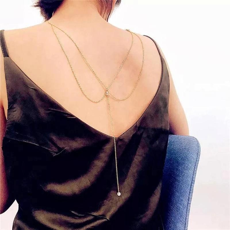 Accessories, fashionable and sexy backless necklace women's body chain, simple rhinestone pendant back chain