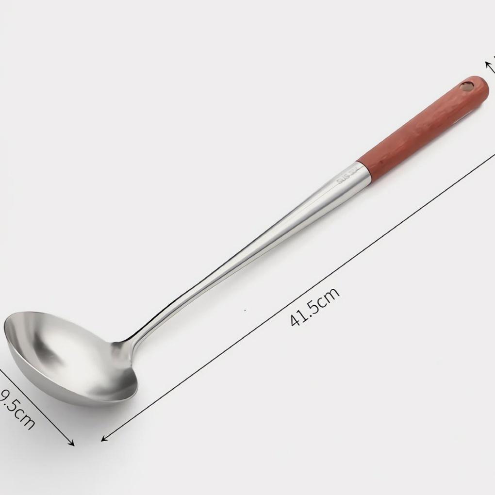 

Kitchen Long Handle Ladle Wood Handle Cooking Etched Spoon