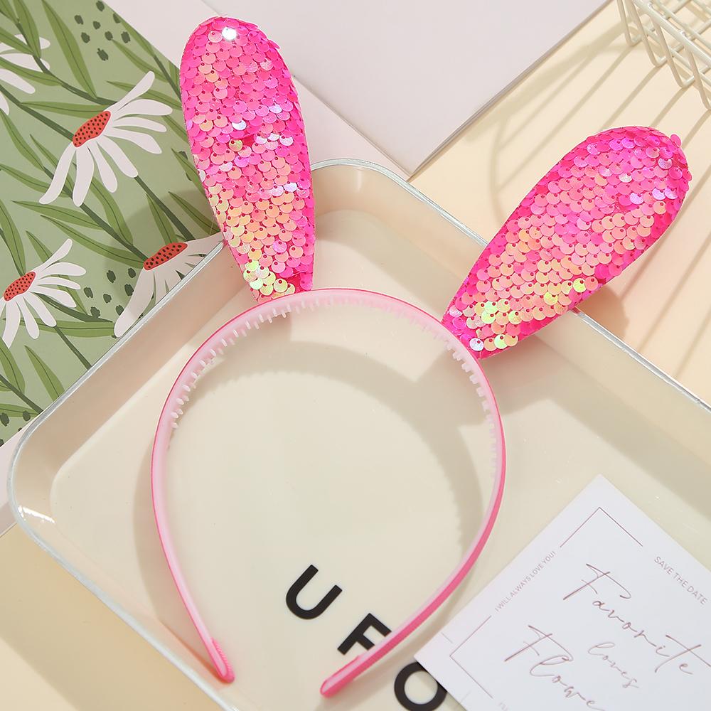 Rabbit Ears Headband Glitter Sequin rabbit Hairbands Shiny Headband Hair Metal Hoop Hair Party Decoration