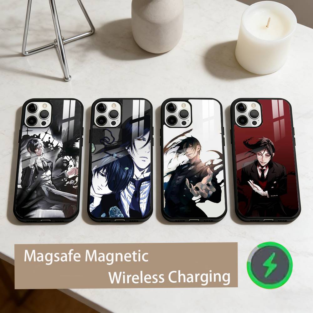 Black Anime B-ButlerS Phone Case For iPhone17,16,15,14,13,12,11 Plus,Pro Max Magnetic For Magsafe Wireless Charging