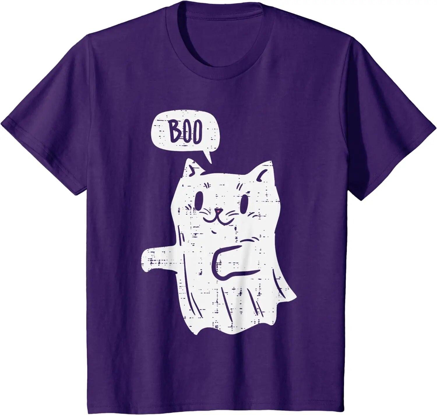 

Милый призрак кот Бу забавный Хэллоуин животное домашнее животное унисекс женская детская футболка аниме одежда повседневные хлопковые повседневные футболки на четыре сезона 3XL
