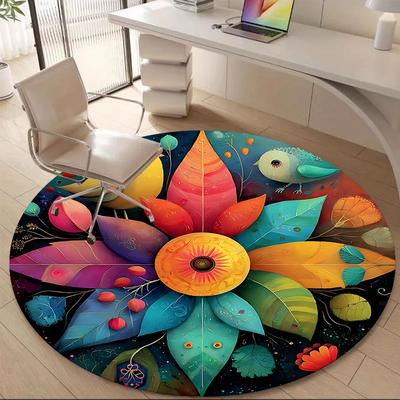 1pc Floral Mandala Office Round Area Rug, Under Office Chairs Bedroom Living Room Home Decor, Room Deco