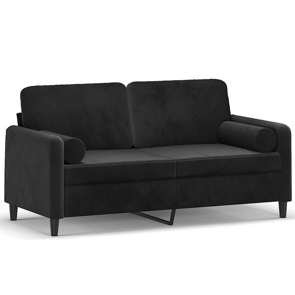 Vidaxl 2-Osobowa Sofa Z Poduszkami, Czarna, 140 Cm, Aksamit