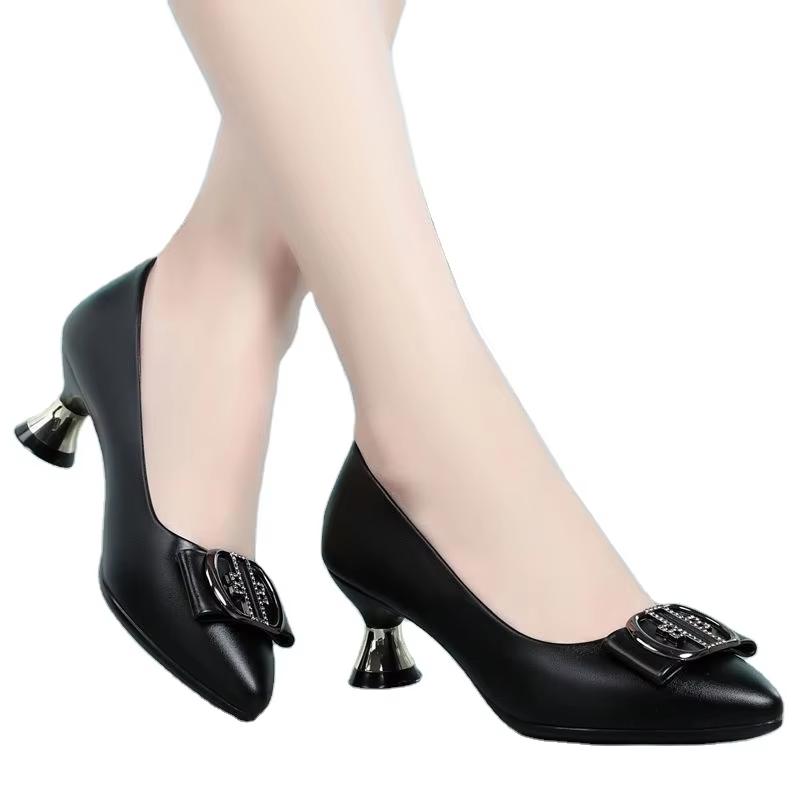 

Новые тонкие женские туфли на высоком каблуке черного цвета, удобные и неглубокие, модные, с квадратной пряжкой, одинарные рабочие туфли для женщин 38