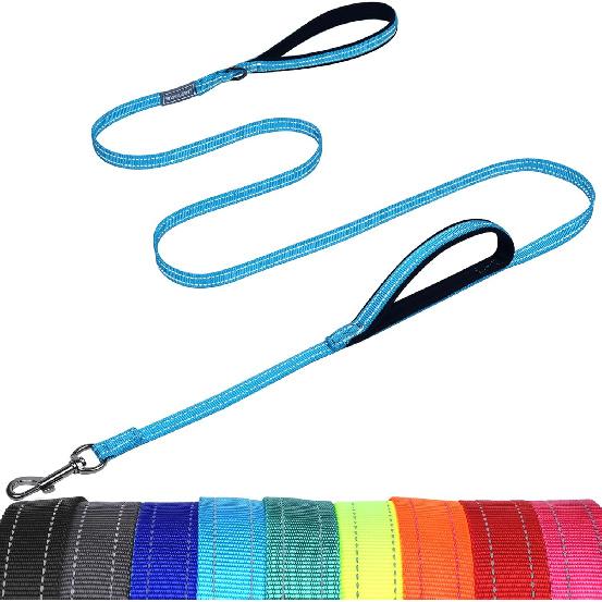 VIVAGLORY Twingrip Dog Leash, Double Handle Dog Leash for Training & Walking with Traffic Handle & 2 Loop, Traffic Control Reflective Heavy Duty for