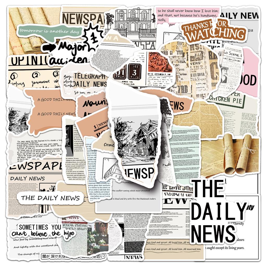 50 Newspapers Personalized Graffiti American Retro Hand Account English Guka Decorative Mobile Phone Case Suitcase Stickers