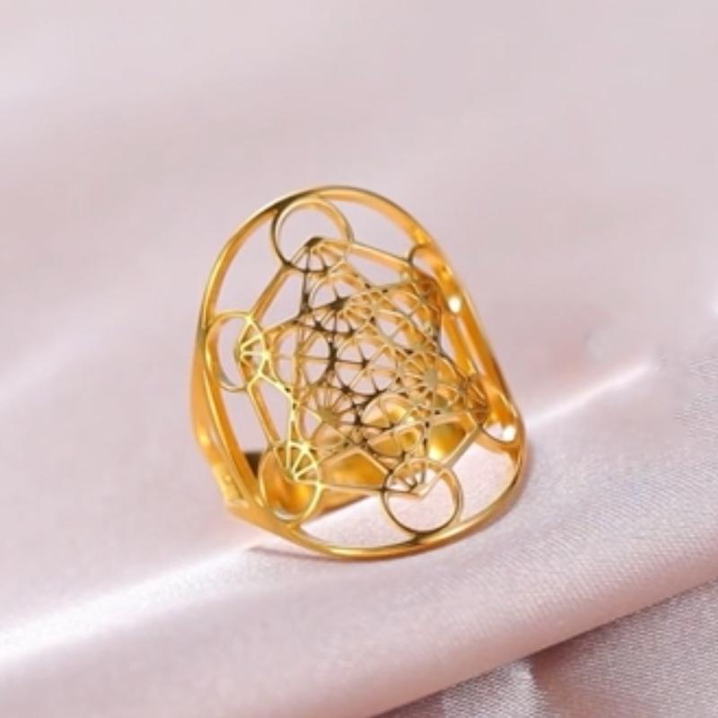 Sacred Geometry Jewelry Metatron Cube Ring Angel Seal Archangel Protection Statement Hollowed Rings for Women Magic Hexagram