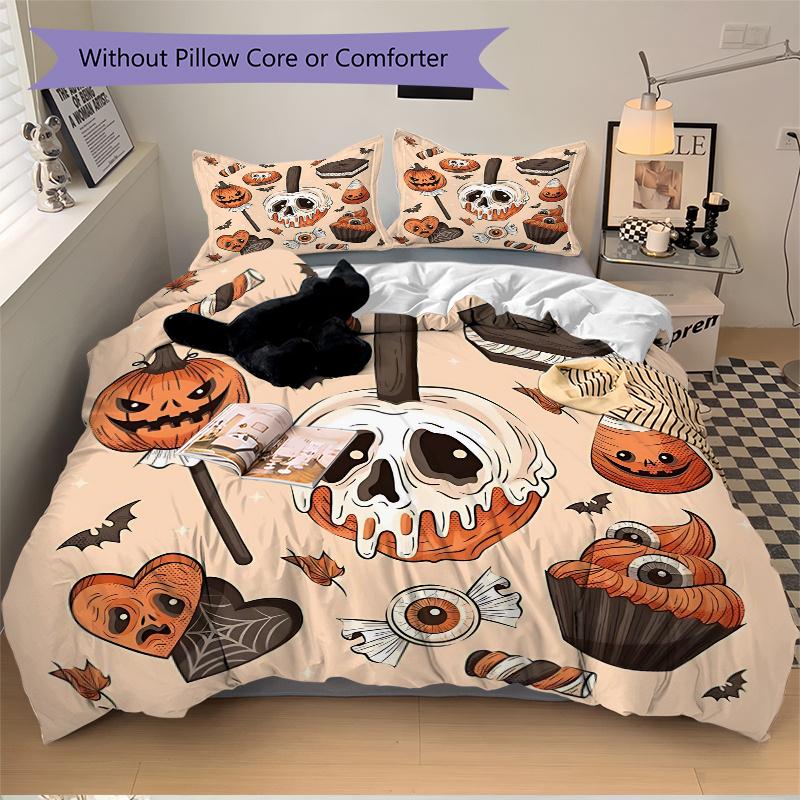 3pcs Halloween Pumpkin ideas Quilt Cover Set - Soft and Cozy Bedroom, Guest Room and Dorm Decorative Bedding 3-Piece Set 1 Quilt Cover + 2 Pillow